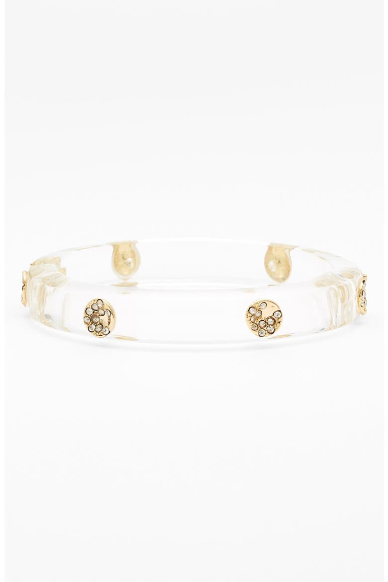 'Lucite®' Hinged Bangle Bracelet, Main, color, CLEAR/ GOLD