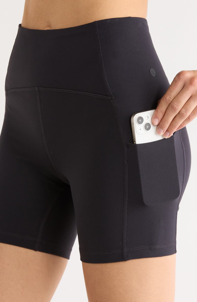 Zella Studio Luxe Pocket Bike Shorts, Alternate, color, Black
