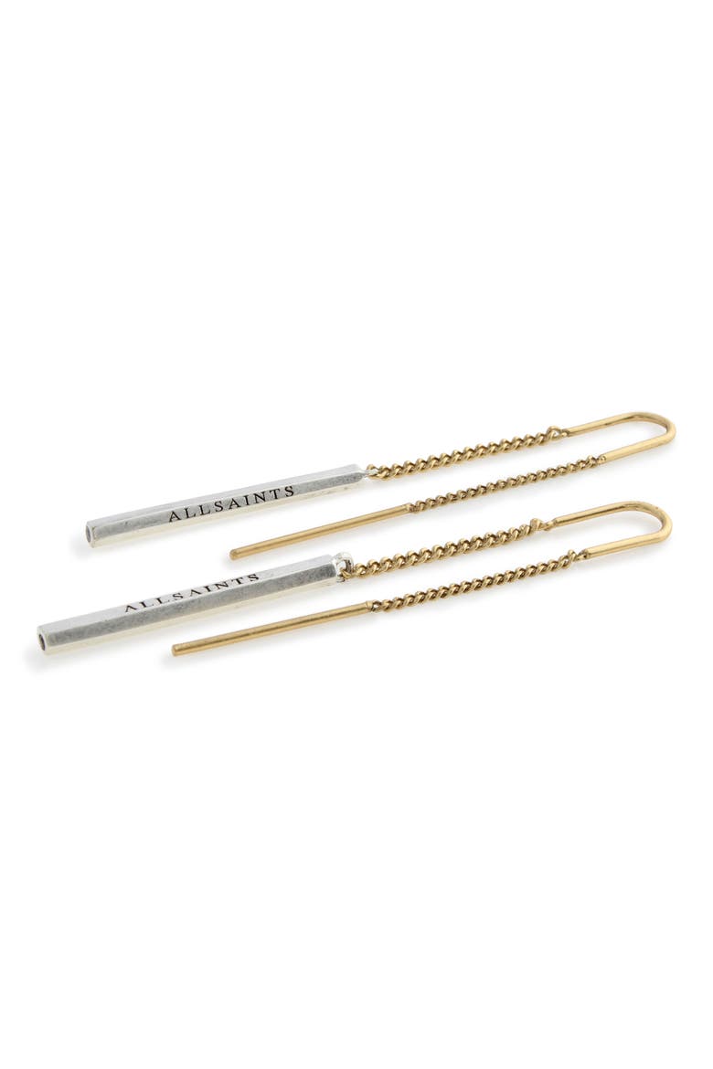 Mixed Metal Bar Threader Earrings, Alternate, color, TWO TONE