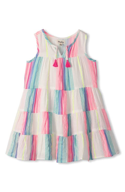 Kids' Neon Stripes Sleeveless Tiered Dress (Toddler & Little Kid)