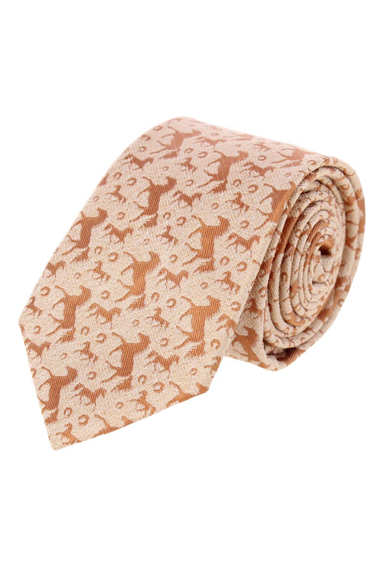Elio Equestrian Show Horse Novelty Silk Necktie, Main, color, Brass