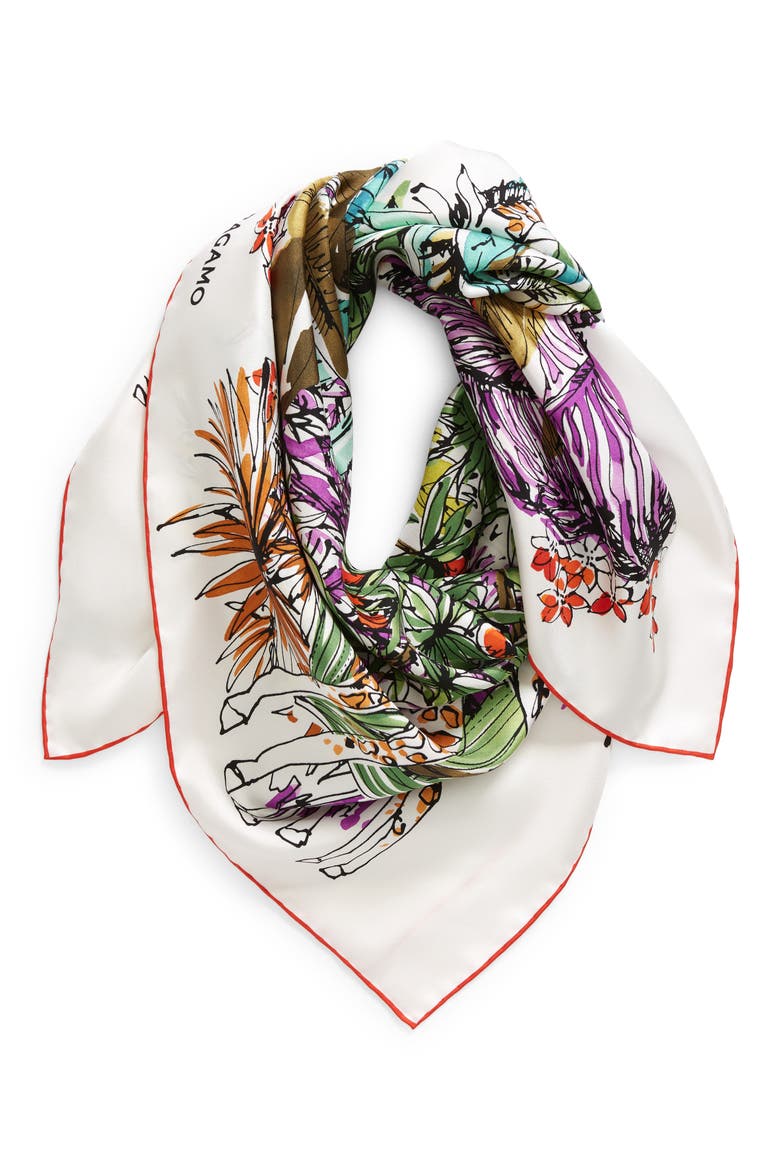 Jungle Print Square Silk Scarf, Alternate, color, MASCARPONE/ MULTICOLOR