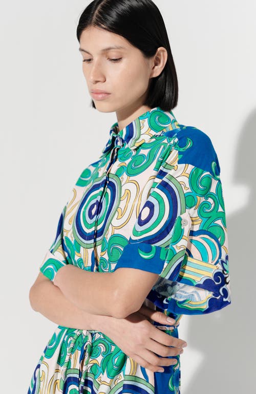 De Loreta Mari Short Sleeve Cotton Midi Shirtdress In Green