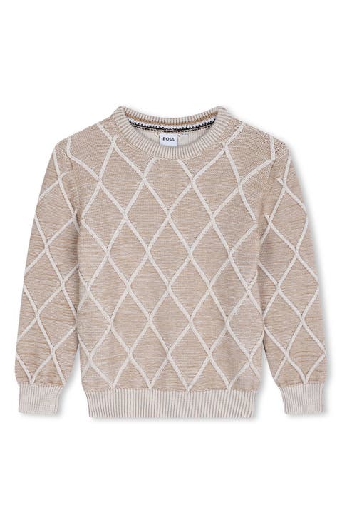 Kids' Diamond Pattern Cotton Crewneck Sweater (Big Kid)