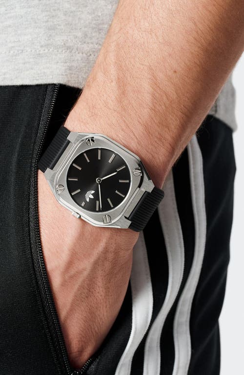 Adidas Originals Adidas City Tech Thin Silicone Strap Watch, 39mm In Black