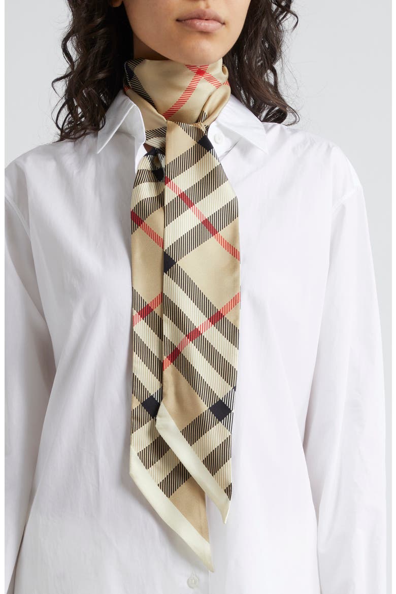 Skinny Check Silk Twill Scarf, Alternate, color, ARCHIVE BEIGE