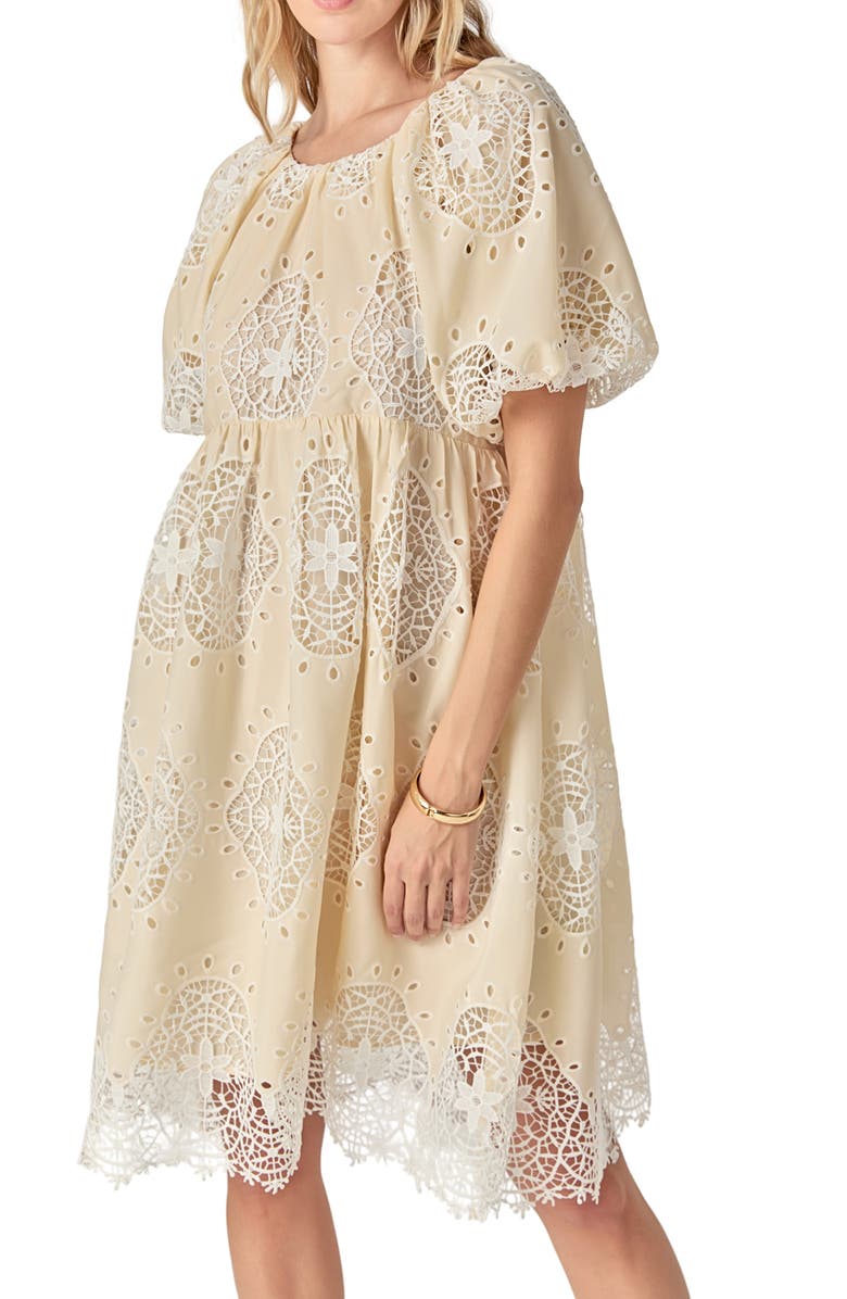 English Factory Eyelet Babydoll Dress, Alternate, color, Butter Yellow