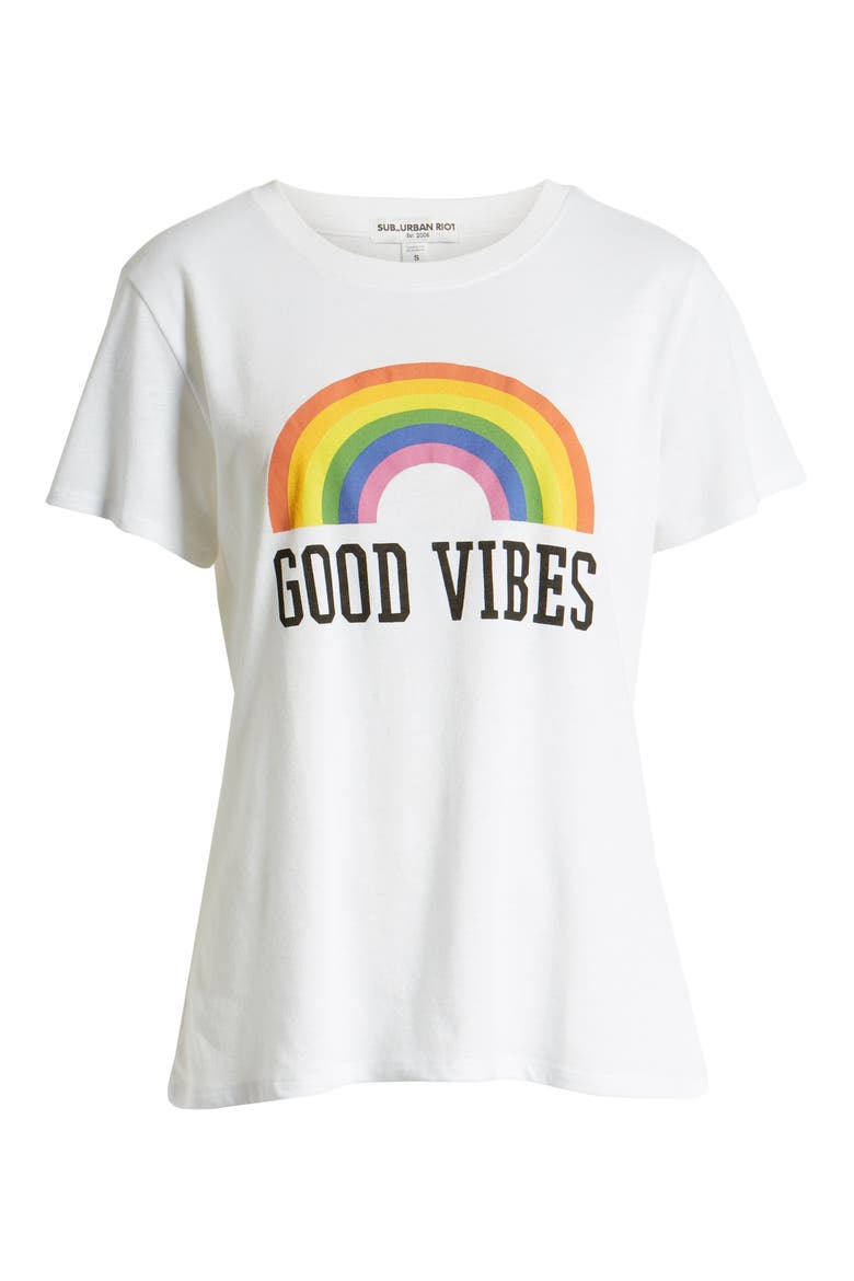 Good Vibes Rainbow Graphic Tee, Alternate, color, WHITE