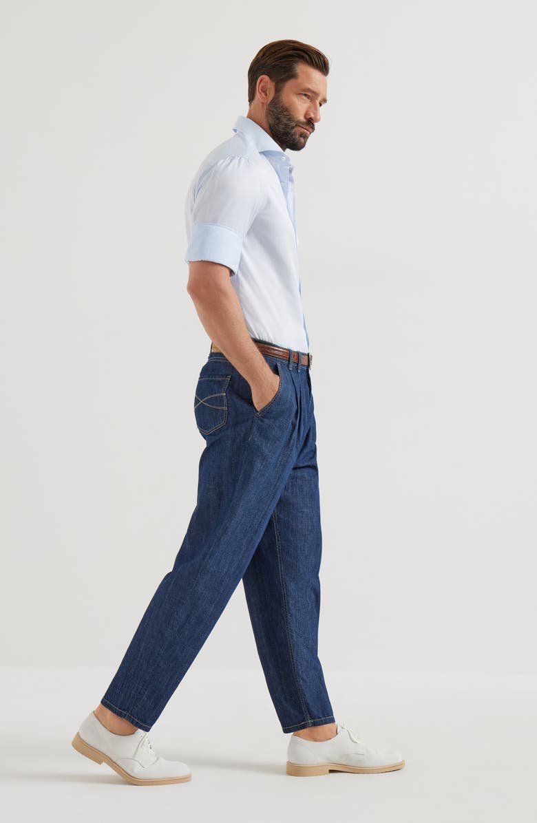 Brunello Cucinelli Double pleated trousers, Alternate, color, Dark Denim