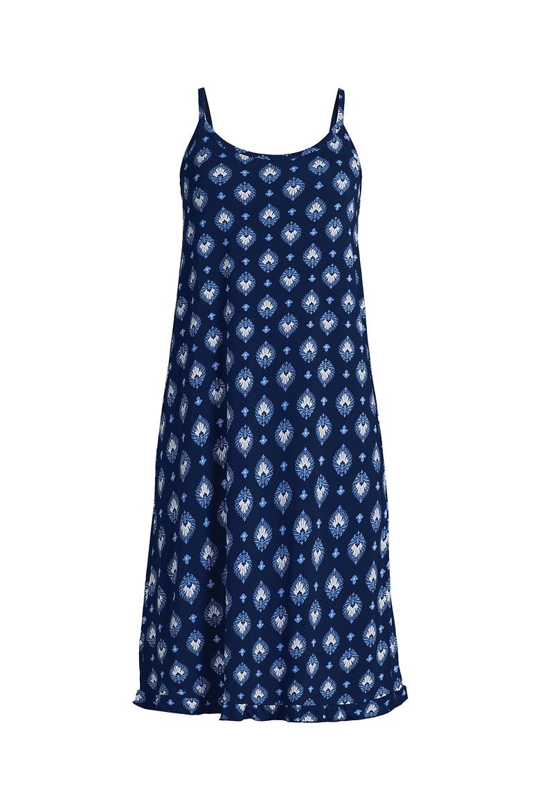 Cooling Knee Length Slip Nightgown, Alternate, color, Deep Sea Navy Large Foulard
