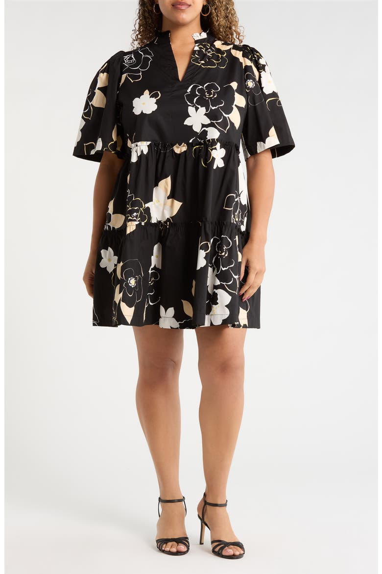Cairan Floral Dixie Tiered Cotton Dress, Main, color, BLACK-TAUPE
