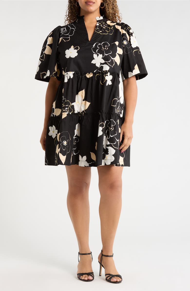 SUGARLIPS Cairan Floral Dixie Tiered Cotton Dress, Main, color, Black-Taupe