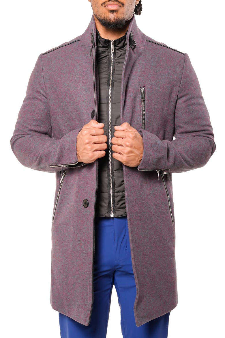 Captainbordeaux Blue Wool Blend Car Coat with Quilted Bib, Alternate, color, BLUE