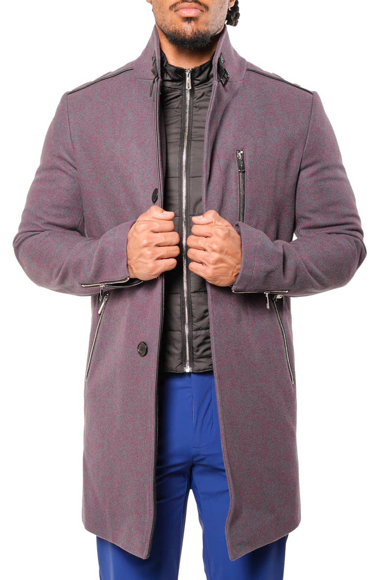 Maceoo Captainbordeaux Blue Wool Blend Car Coat with Quilted Bib, Main, color, Blue