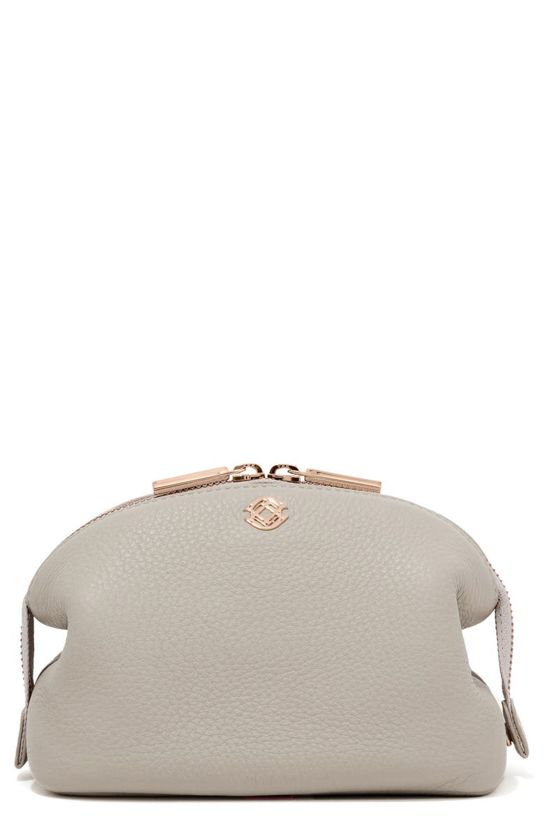 Dagne Dover Large Lola Leather Cosmetics Pouch, Main, color, Bone