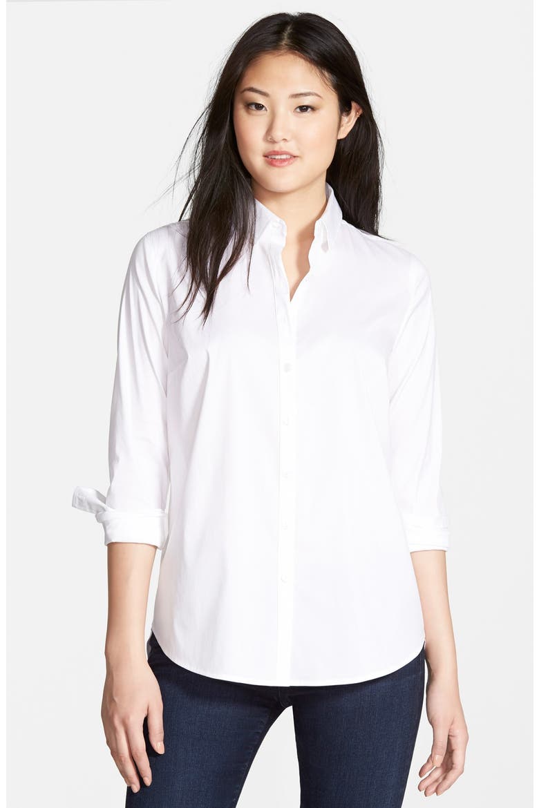 Crisp Stretch Poplin Shirt, Main, color, WHITE