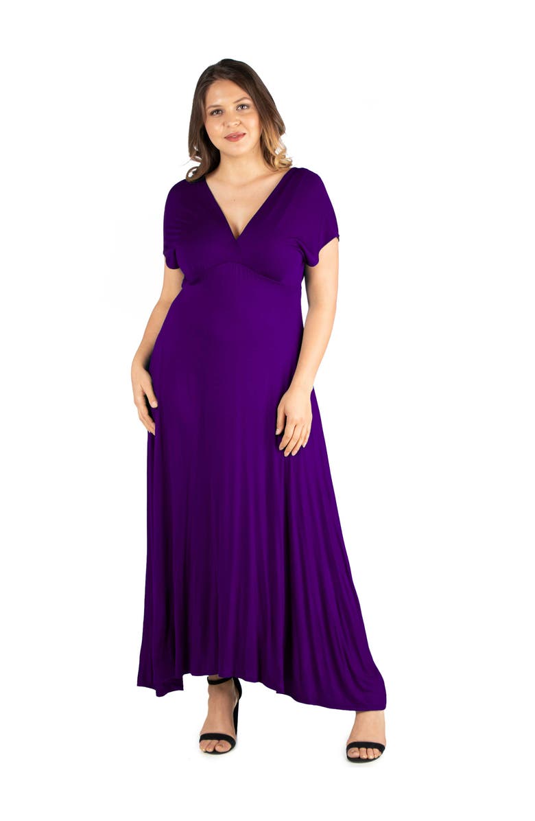 24seven Comfort Apparel Empire Waist V-Neck Maxi Dress, Main, color, Purple