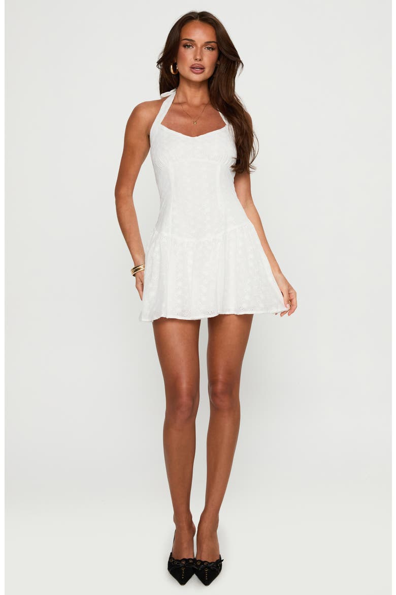 Kaesie Eyelet Halter Minidress, Alternate, color, WHITE