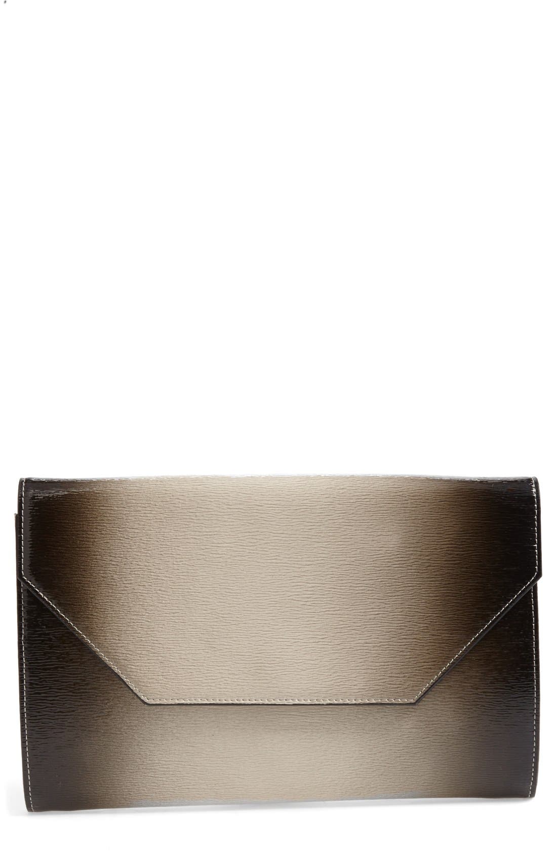 Ombré Leather Envelope Clutch, Main, color, BLACK OMBRE