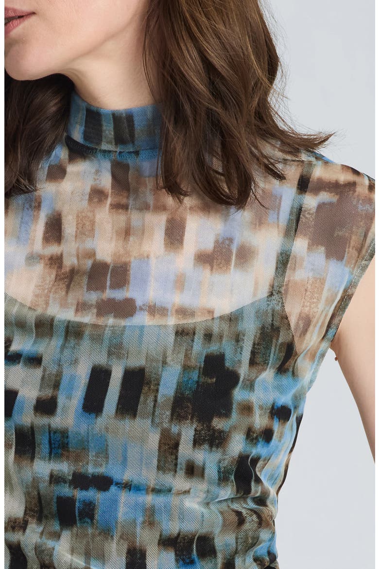 Mock Neck Cap Sleeve Top, Alternate, color, LAKE BLUE MULTI