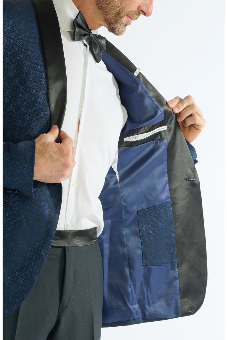 Floral Jacquard Evening Jacket, Alternate, color, NAVY