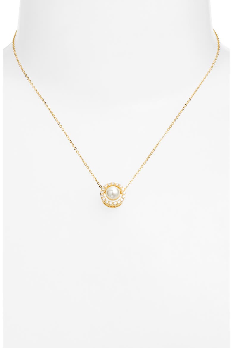 Dainty Cubic Zirconia & Faux Pearl Pendant Necklace, Alternate, color, CLEAR- WHITE- GOLD