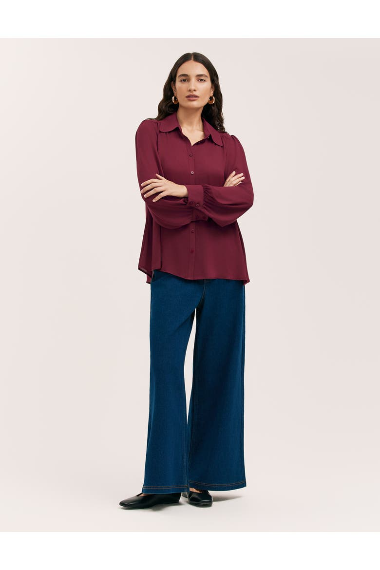 Melina Chiffon Button Down Blouse, Alternate, color, Burgundy