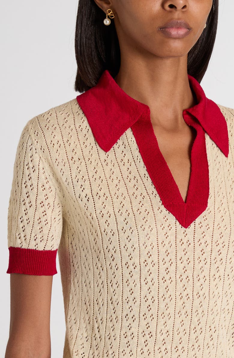 Valentino Garavani Pointelle Knit Polo Sweater, Alternate, color, Light Hazelnut