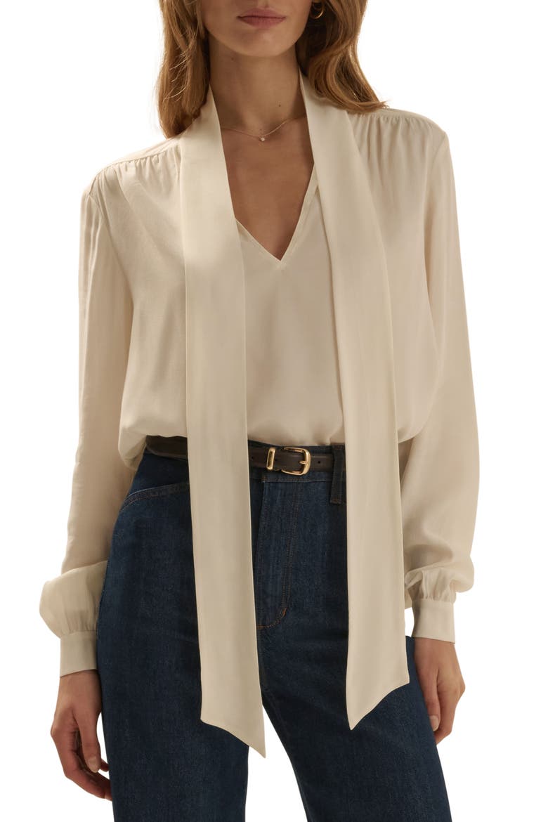 The Simone Tie Neck Top, Alternate, color, IVORY