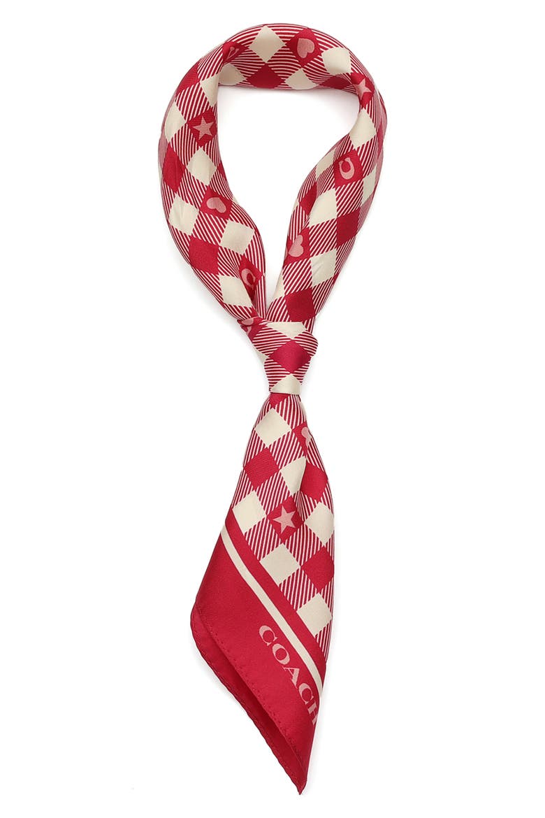 Gingham Play Silk Scarf, Alternate, color, DARK FUCHSIA