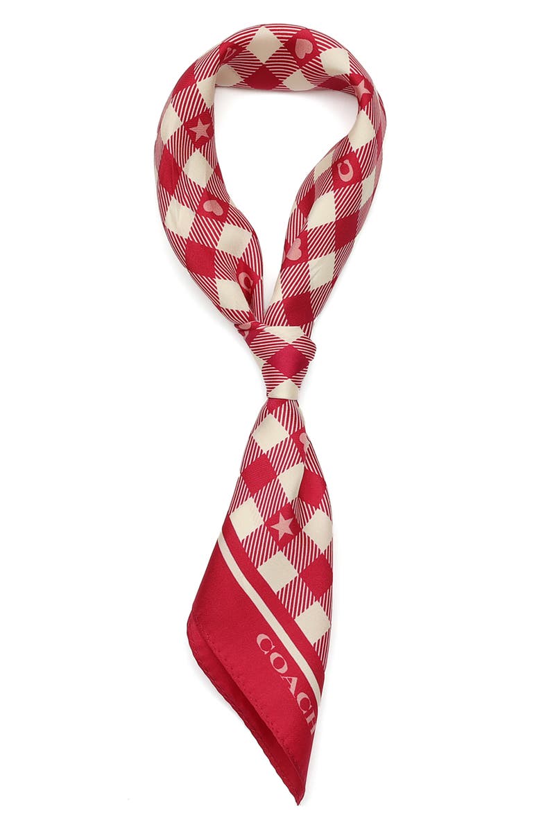 COACH Gingham Play Silk Scarf, Alternate, color, Dark Fuchsia
