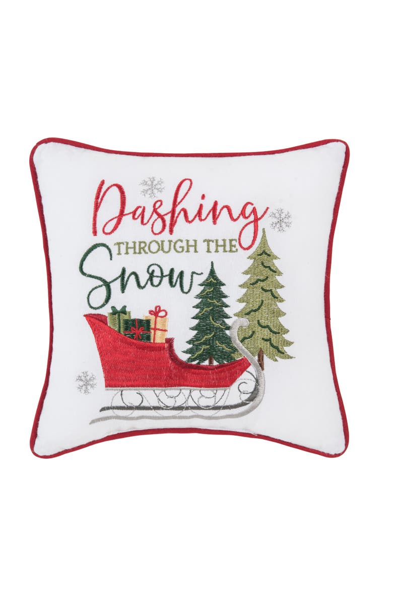 C&F Home Dashing Through The Snow Small Christmas Accent Pillow, 10" x 10", Main, color, Green
