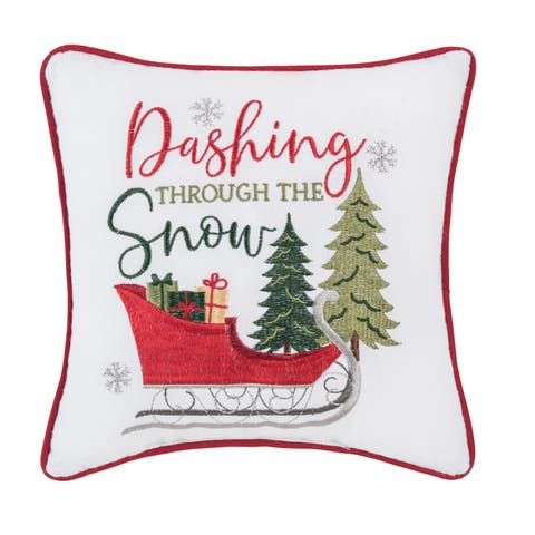 Dashing Through The Snow Small Christmas Accent Pillow, 10" x 10"
