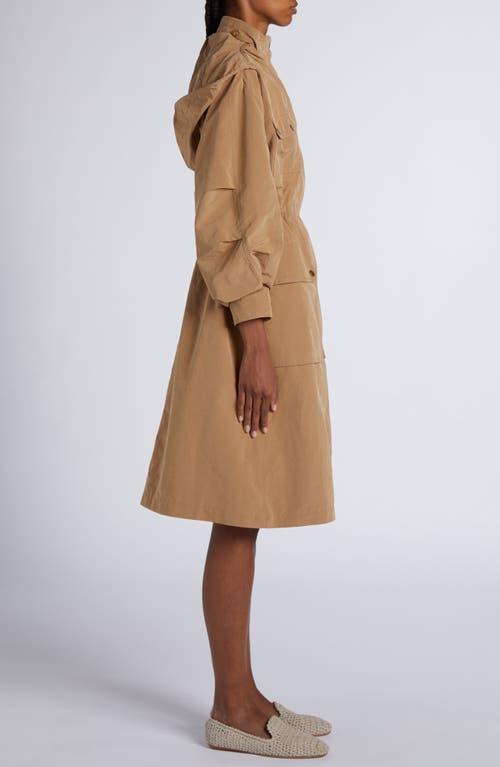 Moncler Drawstring Parka With Epaulettes And Hood In Beige