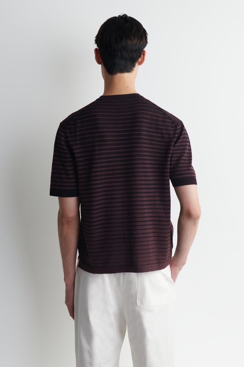 Striped Knitted Cotton T-shirt, Alternate, color, BROWN / BLACK / STRIPED
