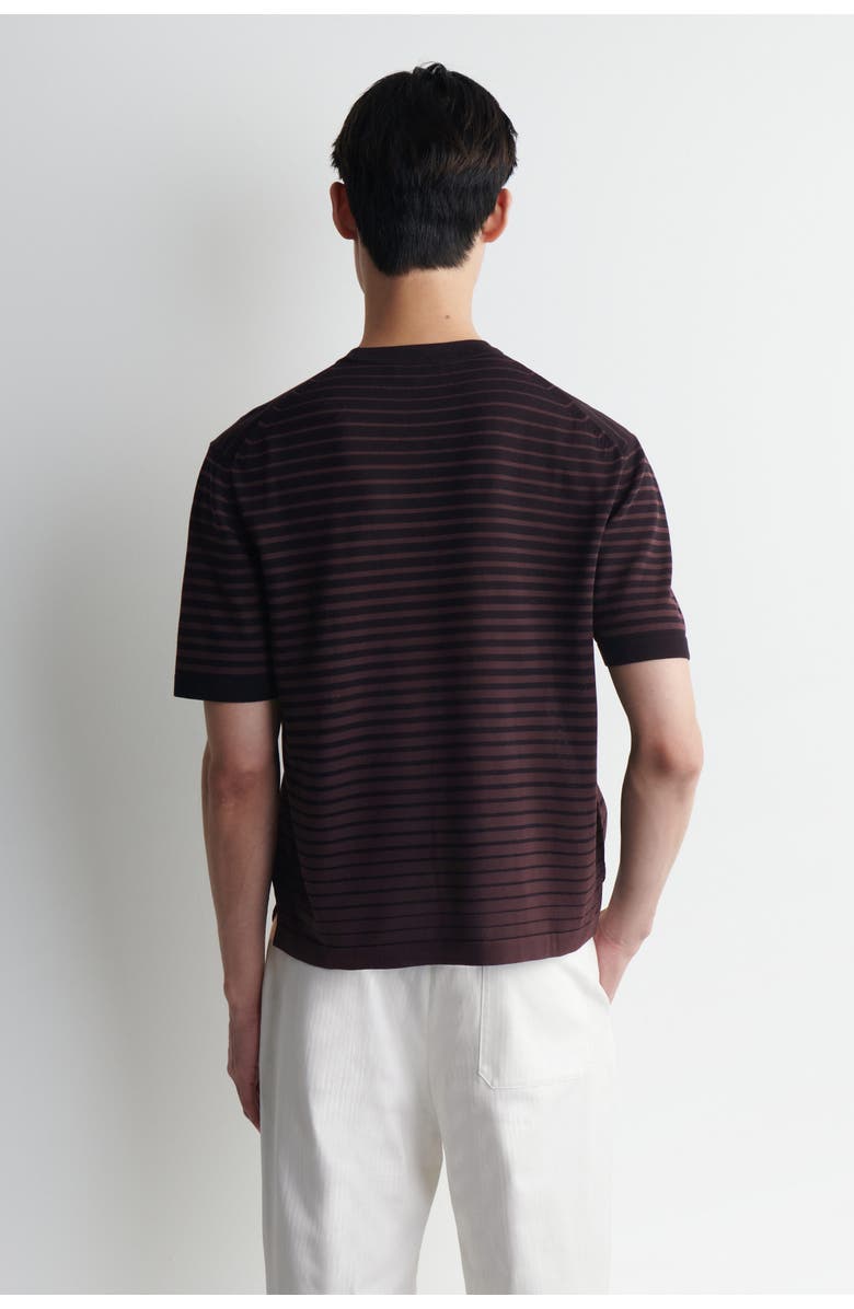 COS Striped Knitted Cotton T-shirt, Alternate, color, Brown / Black / Striped