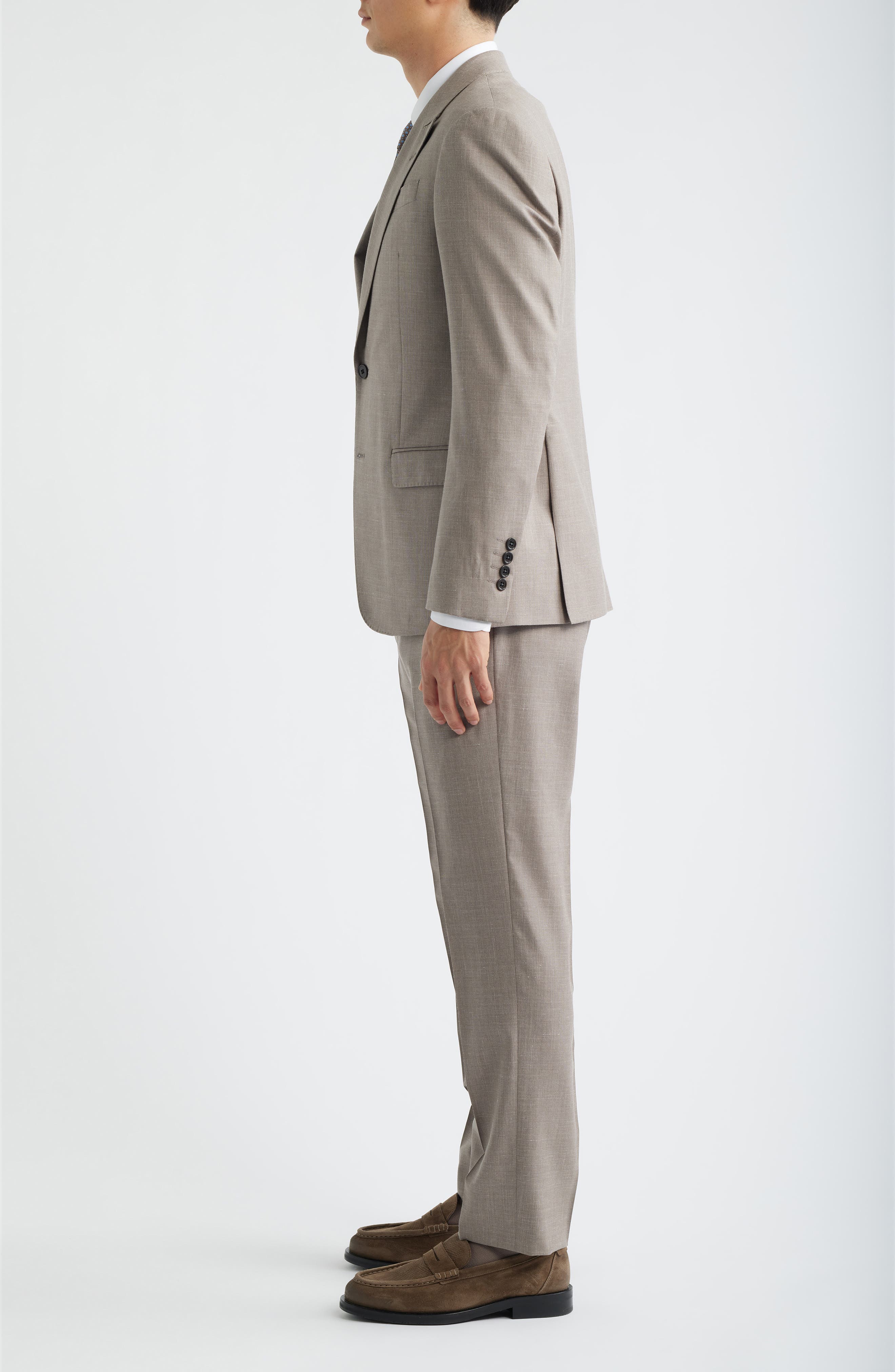 Emporio Armani Tan Mélange Wool & Silk Blend Peak Lapel Suit (Men