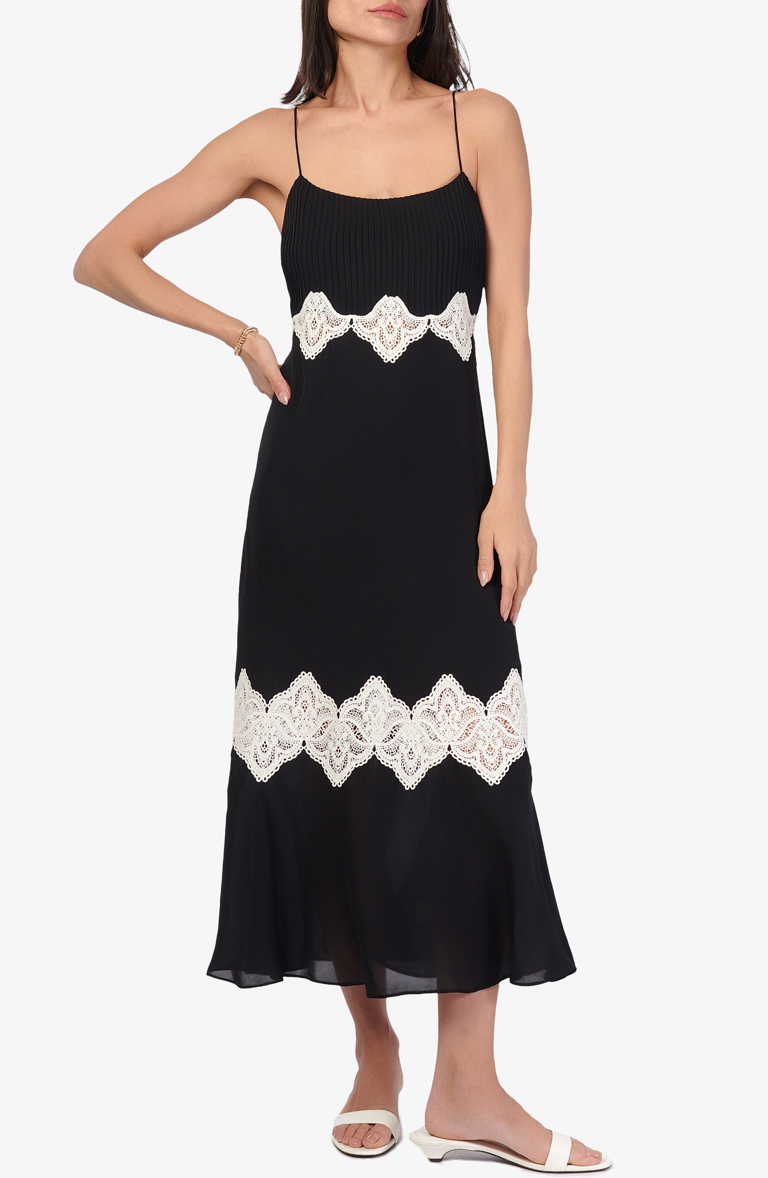 cami nyc isadora sleeveless lace panel silk midi dress Lace White Silk Dress Midi Cami Nyc Isadora Sleeveless Lace Panel Silk Midi  Dress White