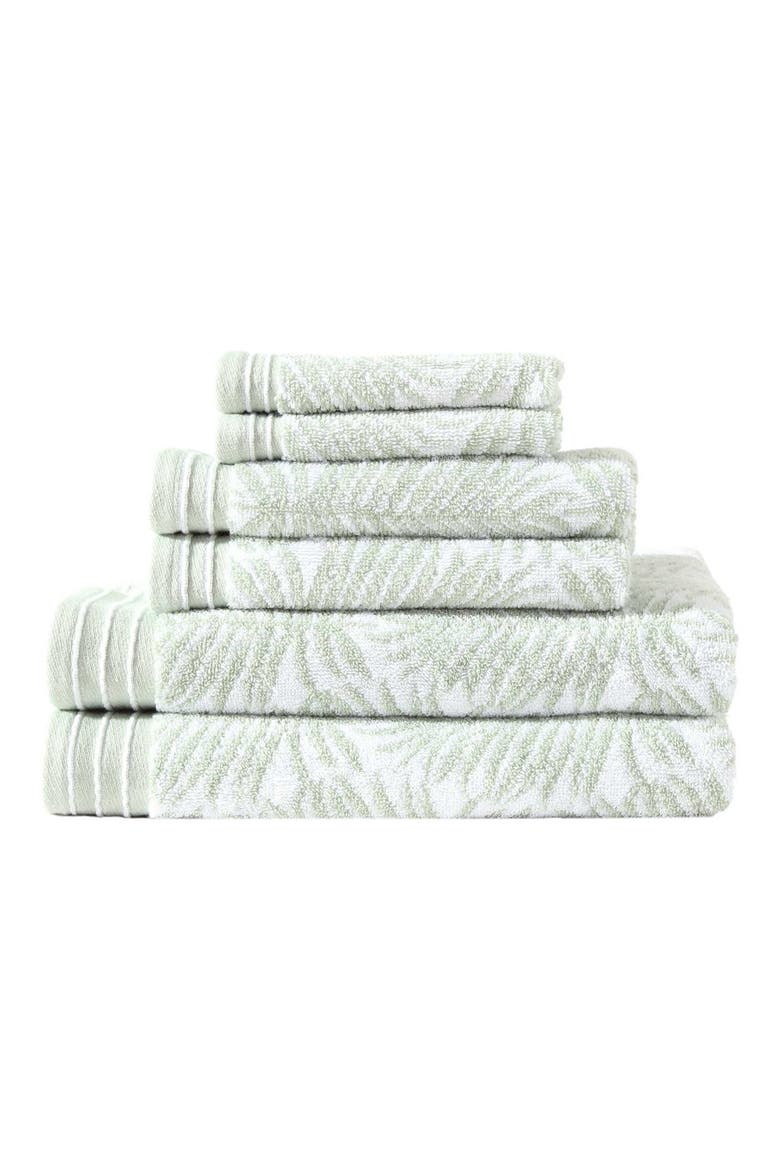 Linear Palms 6-Piece Towel Set, Main, color, LT-PASTEL GREEN