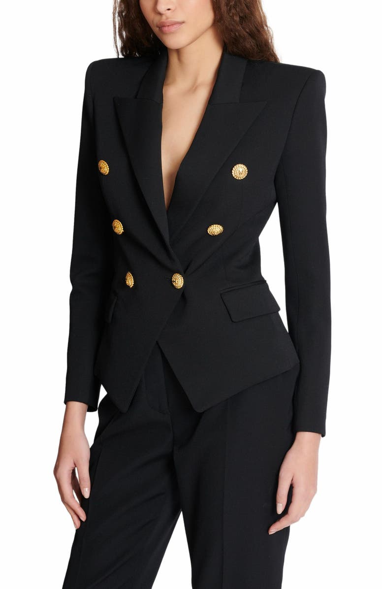 Balmain Grain De Poudre 6-Button Fitted Jacket, Alternate, color, Black