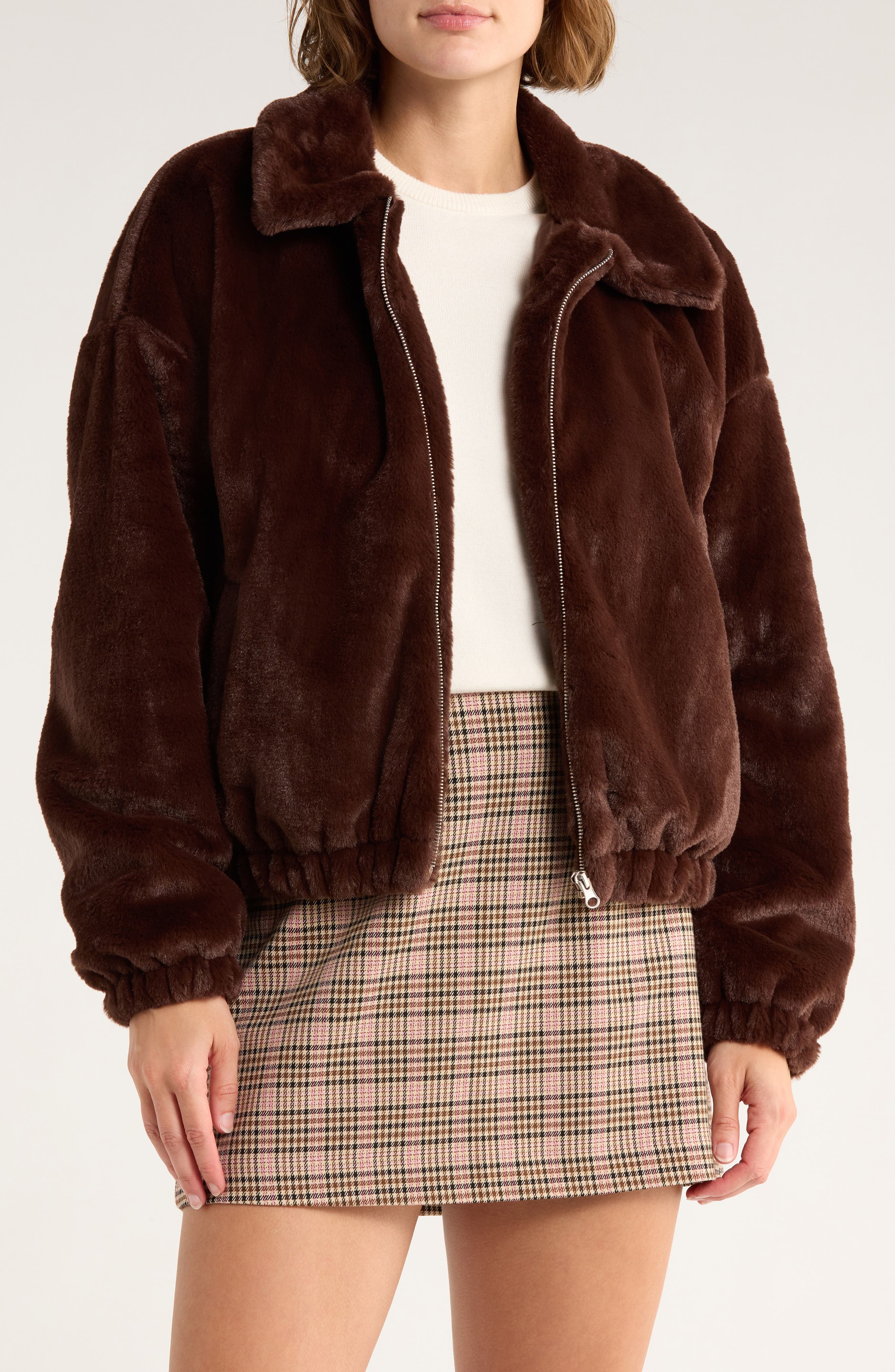 Thread & Supply Faux Fur Zip Bomber Jacket