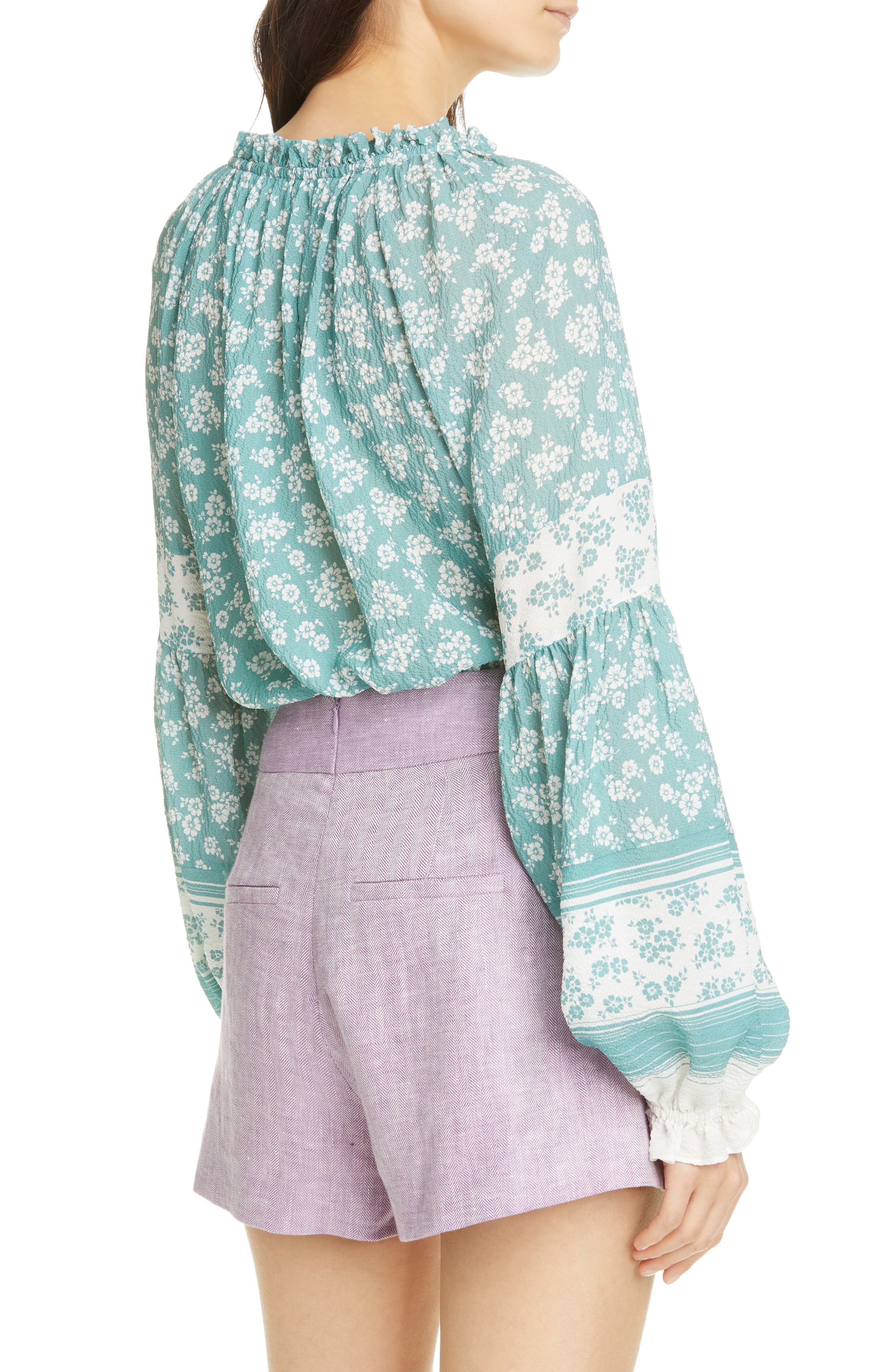 Kalina Floral Print Stretch Silk Peasant Top - image 2