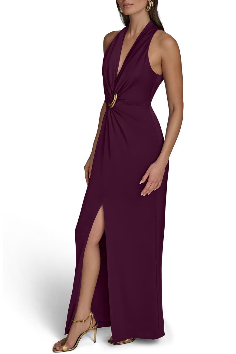 Twisted Sleeveless Gown, Alternate, color, BERRY