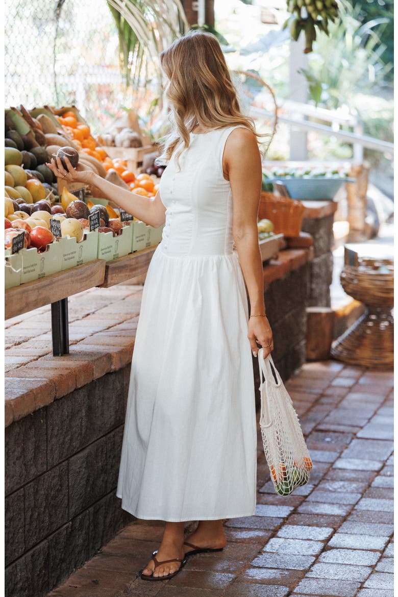 Evie Cotton & Linen Buttoned Maxi Dress, Alternate, color, WHITE