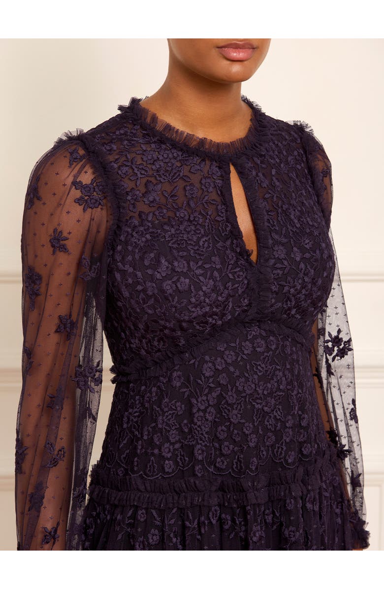 Needle & Thread Autumn Lace Long Sleeve Ankle Gown, Alternate, color, Midnight