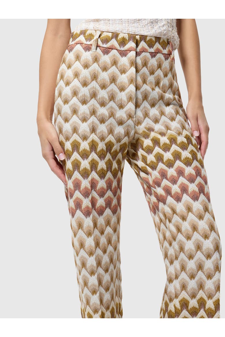 Straight-leg Viscose Lamé Trousers With Lace Motif, Alternate, color, Gold& Beige
