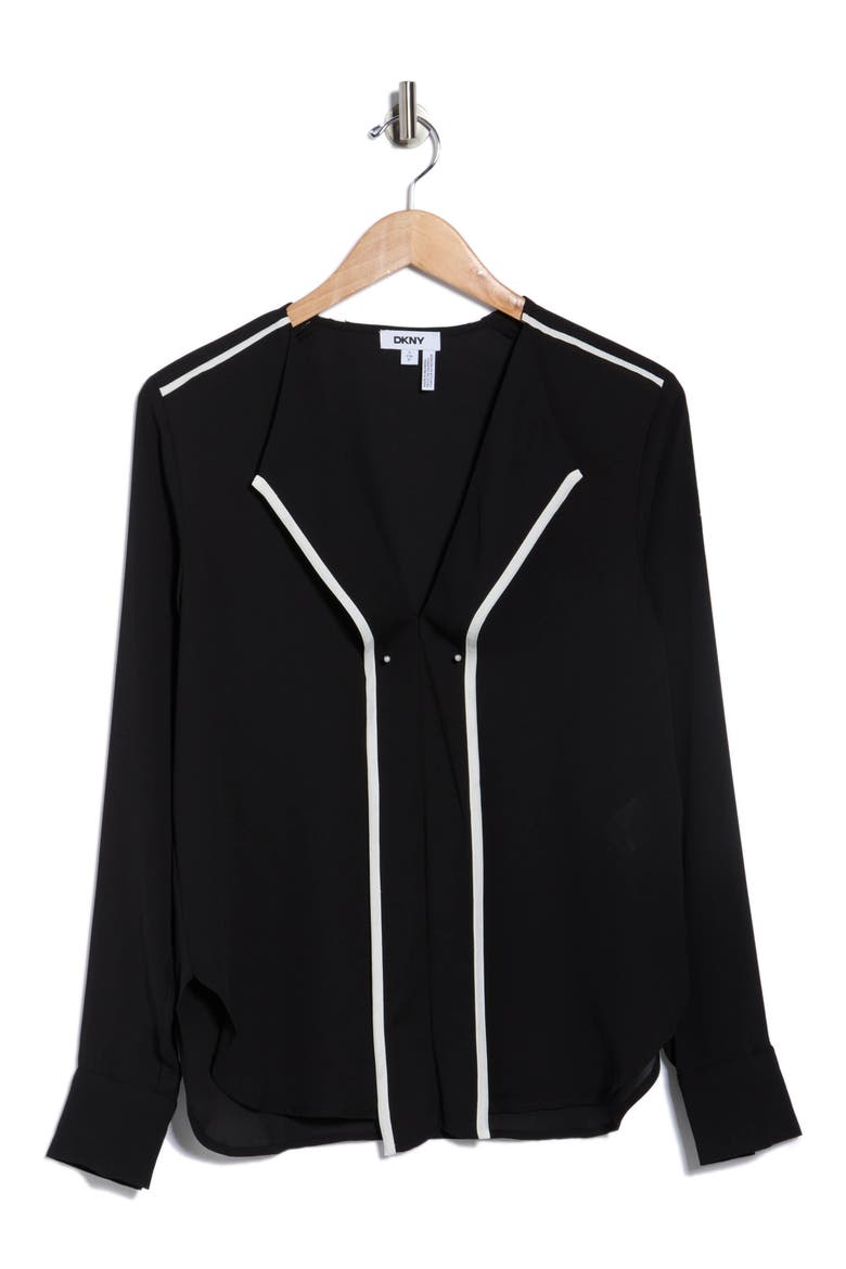 Long Sleeve Contrast Ruffle Top, Alternate, color, BLACK/ LINEN WHITE