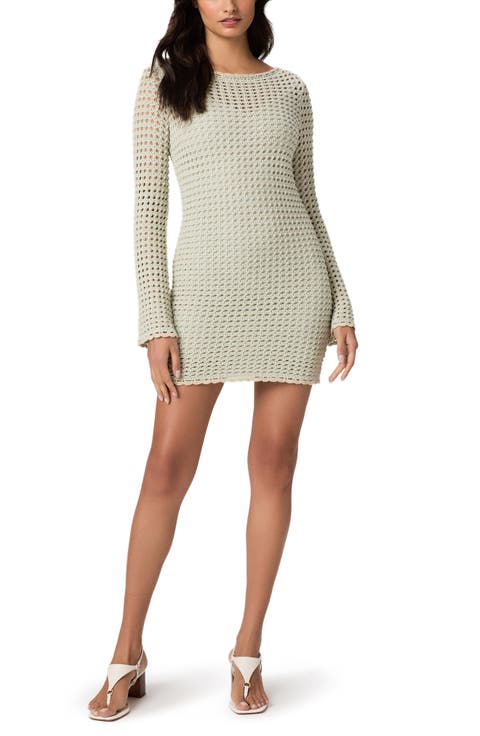Metallic Open Stitch Long Sleeve Mini Sweater Dress