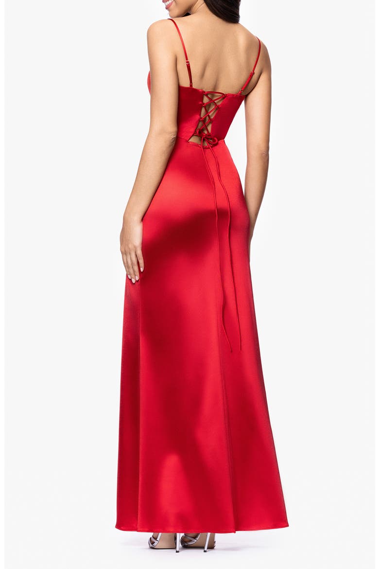 Corset Satin Column Gown, Alternate, color, RED