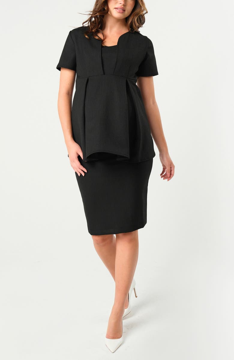 Marion Women's Knee Length Maternity Pencil Skirt with Bump Panel in Italian Stretch Suiting Fabric, Alternate, color, Black